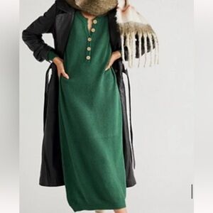 Green Long Sleeve Dress with Black Coat